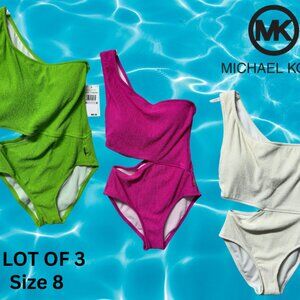 Michael Kors One-Shoulder One Piece Swimsuit Size 8 (LOT of 3) Black Pink Green